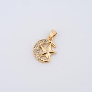 18K Gold Filled Moon Charms,Micropavé CZ Star Pendant for DIY Jewelry Making Supply