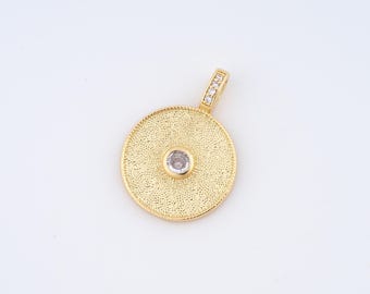 18K Gold Filled Round Charms,Micropavé CZ Round Pendant for DIY Jewelry Making Supply