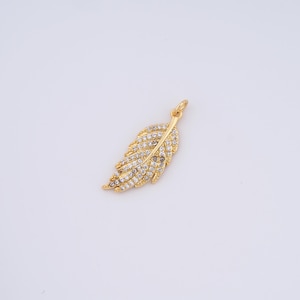 18K Gold Filled Feather Charms,Micropavé CZ Feather Pendant for DIY Jewelry Making Supply