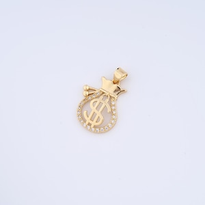 18K Gold Filled Money Bag Charms,Micropavé CZ Money Bag Pendant for DIY Jewelry Making Supply
