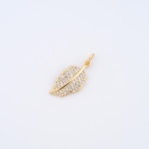 18K Gold Filled Feather Charms,Micropavé CZ Feather Pendant for DIY Jewelry Making Supply