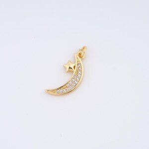18K Gold Filled Moon Charms,Micropavé CZ Star Pendant for DIY Jewelry Making Supply