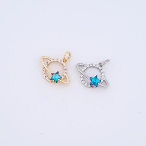 18K Gold Filled Saturn Charms,Micropavé CZ Star Pendant for DIY Jewelry Making Supply