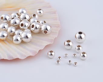 Sterling Silver Round Beads,925 Sterling Silver Ball Beads for DIY Jewelry Making Supply