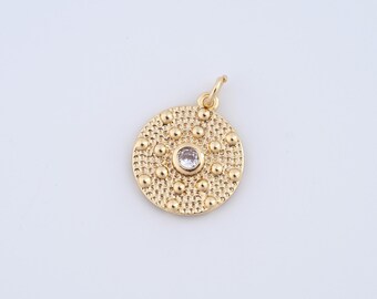 18K Gold Filled Round Charms,Micropavé CZ Round Pendant for DIY Jewelry Making Supply