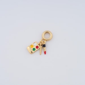 18K Gold Filled Makeup Box Charms,Enamel Lipstick Pendant for DIY Jewelry Making Supply