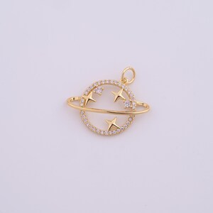 18K Gold Filled Saturn Charms,Micropavé CZ Star Pendant for DIY Jewelry Making Supply