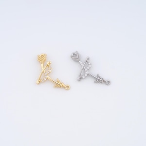 18K Gold Filled Bow and Arrow Charms,Micropavé CZ Bow and Arrow Pendant for DIY Jewelry Making Supply