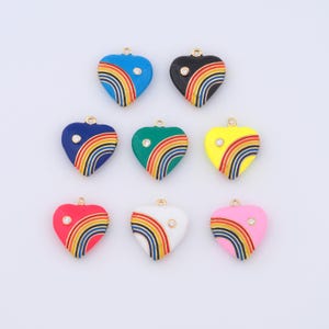 18K Gold Filled Rainbow Charms,Enamel Heart Pendant for DIY Jewelry Making Supply