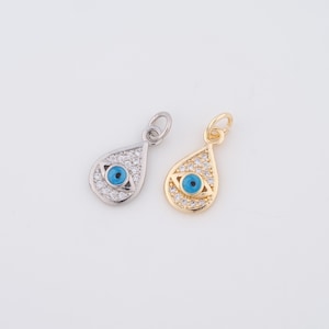 18K Gold Filled Water Drop Charms,Micropavé CZ Evil Eye Pendant for DIY Jewelry Making Supply