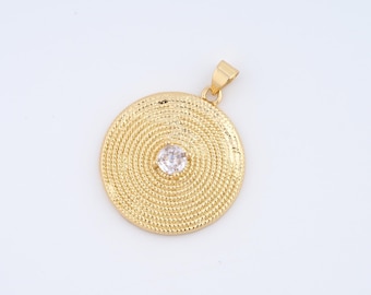 18K Gold Filled Round Charms,Micropavé CZ Round Pendant for DIY Jewelry Making Supply