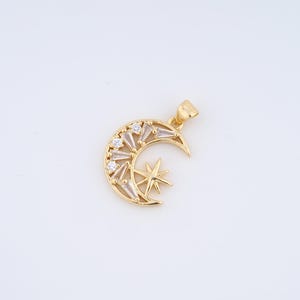 18K Gold Filled Moon Charms,Micropavé CZ Star Pendant for DIY Jewelry Making Supply