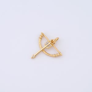 18K Gold Filled Bow and Arrow Charms,Micropavé CZ Bow and Arrow Pendant for DIY Jewelry Making Supply