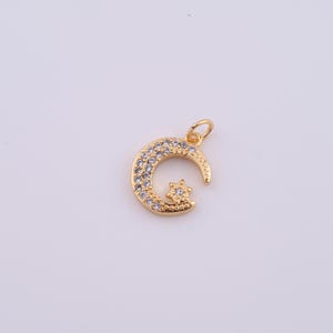 18K Gold Filled Moon Charms,Micropavé CZ Star Pendant for DIY Jewelry Making Supply