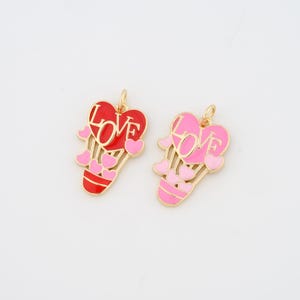 18K Gold Filled Enamel Hot Air Balloon Charms,LOVE Pendant for DIY Jewelry Making Supply
