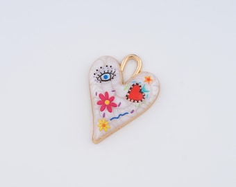 18K Gold Filled Heart Charms,Enamel Evil Eye Pendant for DIY Jewelry Making Supply