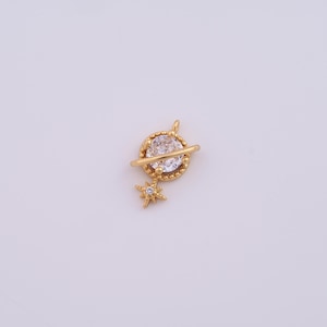 18K Gold Filled Saturn Charms,Micropavé CZ Star Pendant for DIY Jewelry Making Supply