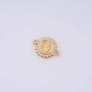 18K Gold Filled Virgin Mary Connector,Micropavé CZ Catholic Connector for DIY Jewelry Making Supply