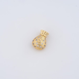 18K Gold Filled Money Bag Charms,Micropavé CZ Money Bag Pendant for DIY Jewelry Making Supply