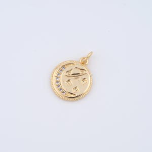18K Gold Filled Saturn Charms,Micropavé CZ Moon Pendant for DIY Jewelry Making Supply