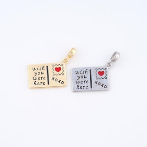 Breloques pour cartes postales remplies d'or 18 carats, pendentif coeur en émail pour la fabrication de bijoux à bricoler soi-même