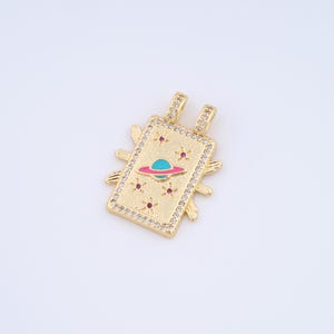 18K Gold Filled Enamel Saturn Charms,Micropavé CZ Star Pendant for DIY Jewelry Making Supply