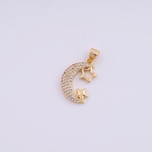 18K Gold Filled Moon Charms,Micropavé CZ Star Pendant for DIY Jewelry Making Supply