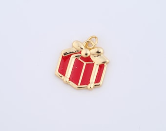 18K Gold Filled Enamel Gift Box Charms,Gift Box Pendant for DIY Jewelry Making Supply