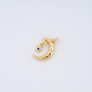 18K Gold Filled Moon Charms,Micropavé CZ Star Pendant for DIY Jewelry Making Supply