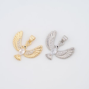 18K Gold Filled Bald Eagle Charms,Micropavé CZ Bald Eagle Pendant for DIY Jewelry Making Supply