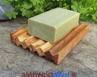 soap dish olive wood grooved rectangular soap tray wooden corrugated handmade soap ribbed bathroom nature alentejoazul portugal sustainable