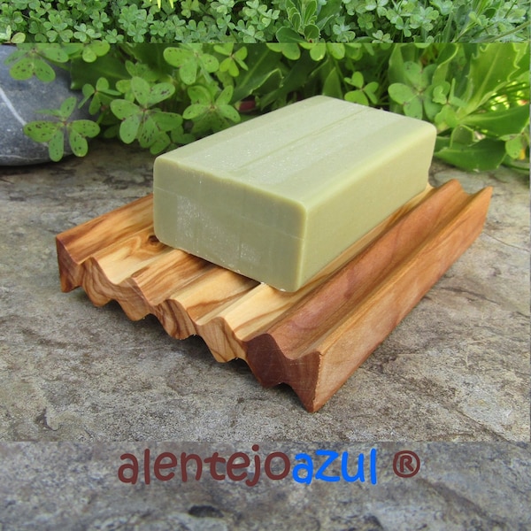 soap dish olive wood grooved rectangular soap tray wooden corrugated handmade soap ribbed bathroom nature alentejoazul portugal sustainable