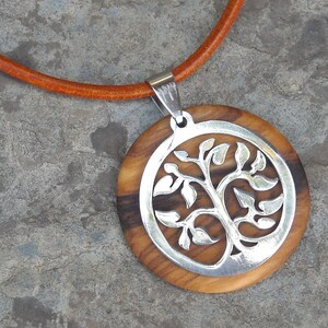 Necklace olive wood Tree of Life pendant leather stainless steel natural wooden jewelry handmade alentejoazul olive tree portugal hippy boho image 10