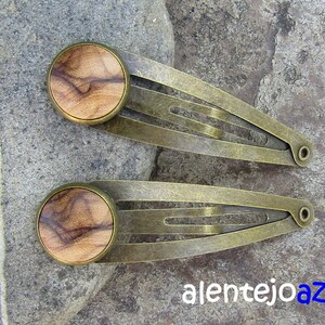 Lot 2 hair snap clips olive wood wooden hairpin hair slide wooden jewelry alentejoazul vegan handmade portugal barrette olive tree bobby pin image 3