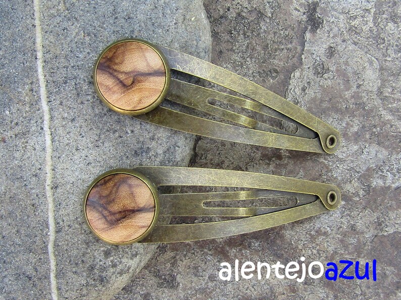 Lot 2 hair snap clips olive wood wooden hairpin hair slide wooden jewelry alentejoazul vegan handmade portugal barrette olive tree bobby pin image 3