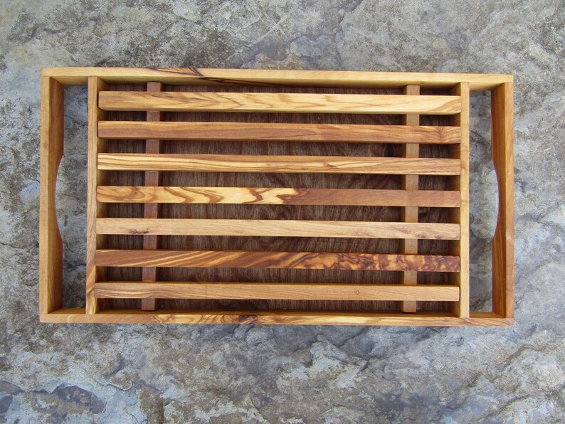 Bread Cutting Board Olive Wood Crumb Crate Wooden Board Large Etsy