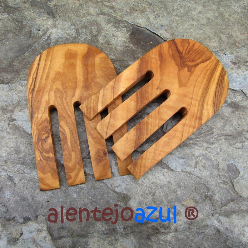 Salatbesteck Olivenholz Hände Besteck Gabel Löffel holz servier besteck alentejoazul gourmet kochen küche utensil koch geschenk Bild 1