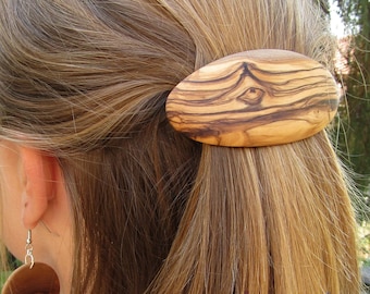 Barrette olive wood hairpin extra large hair clip clipper thick hair slide wooden alentejoazul oval vegan handmade portugal french barrette