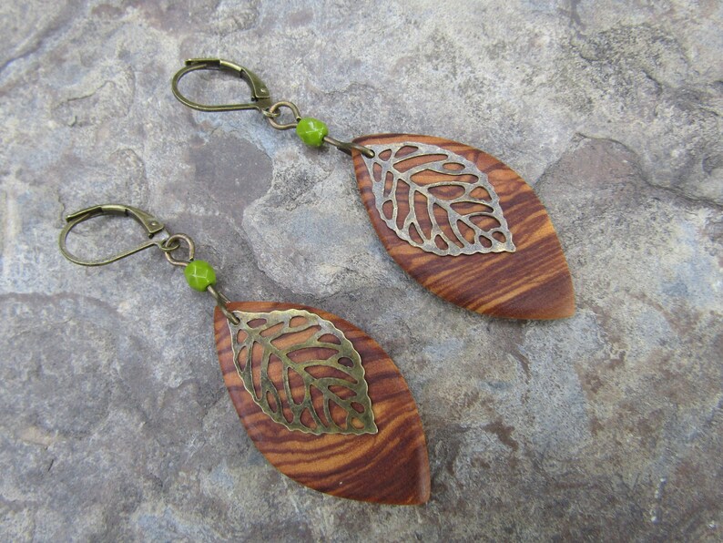 Ohrringe Olivenholz Blatt Holzohrringe glass blätter grün Holz Holzschmuck olive alentejoazul ohrhänger leicht boho hippy naturschmuck vegan image 8