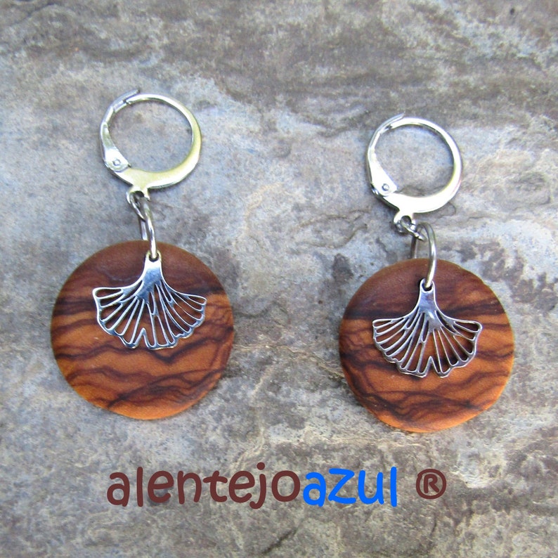 Earrings olive wood Ginkgo leaf leaves Hoops 0.78 2 cm créoles circle wooden earhangers alentejoazul natural jewelry portugal boho hippy image 6