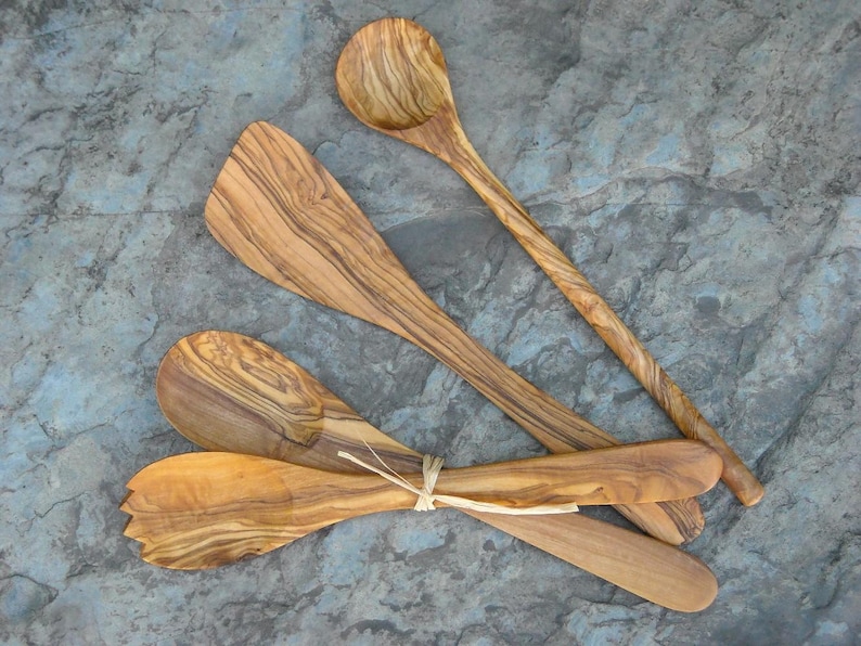 Ensemble Couverts salade Cuillère Spatule bois d'olivier Fourchette cuillère servir bois alentejoazul ustensile cuisine chef cadeau portugal image 2