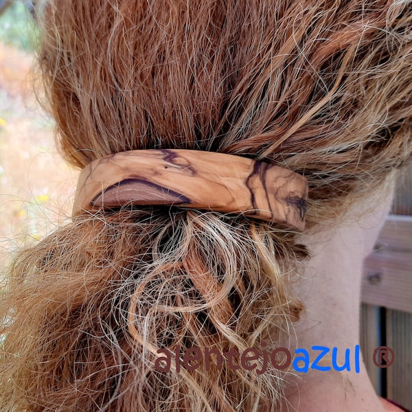 Haarspange gross Olivenholz Pferdeschwanz Zopf Spange Haarklemme Haarschmuck Haarklammer Holz Olivenbaum alentejoazul portugal handgemacht