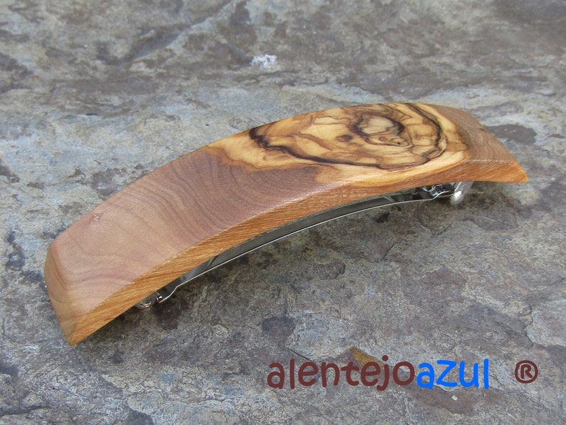 Barrette olive wood extra large hair clip hair slide wooden alentejoazul rectangular vegan handmade portugal french barrette thick hair image 3