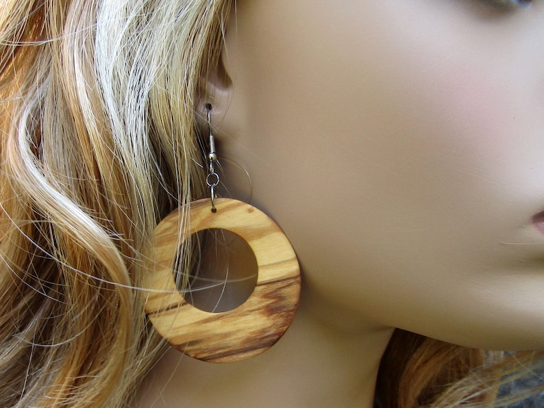 Earrings olive wood Hoops 1.96 light 5cm créoles round wooden hoop earhangers alentejoazul natural jewelry portugal vegan earhanger dangle image 3