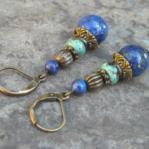 Pendientes Lapislazuli Turquesa africana Pendientes de bronce alentejoazul azul oscuro imagen 2