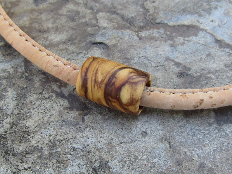 Necklace Olive Wood Cork Cord Natural Tube Pendant Stainless Etsy