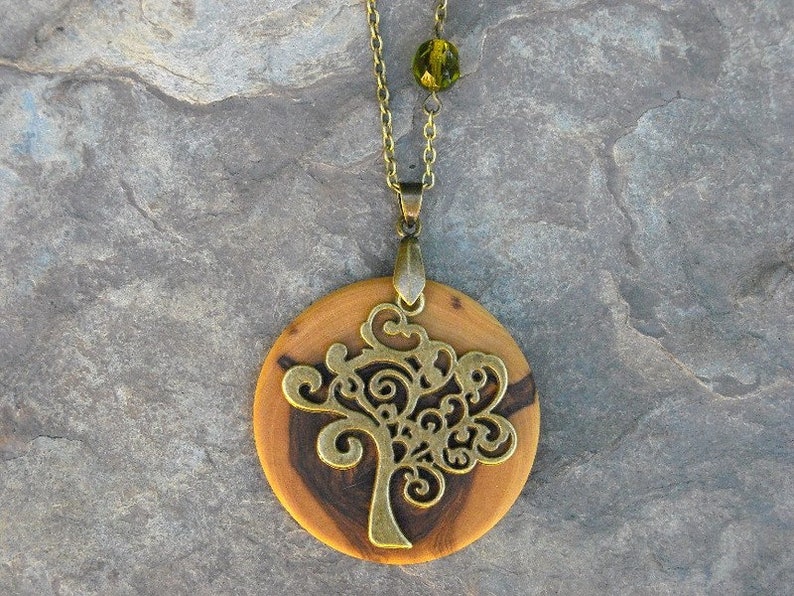 Necklace olive wood Tree of Life green bronze chain wooden jewelry alentejoazul amulet talisman olive tree pendant vegan portugal image 7