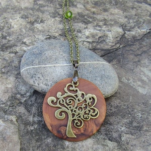 Necklace olive wood Tree of Life green bronze chain wooden jewelry alentejoazul amulet talisman olive tree pendant vegan portugal image 2