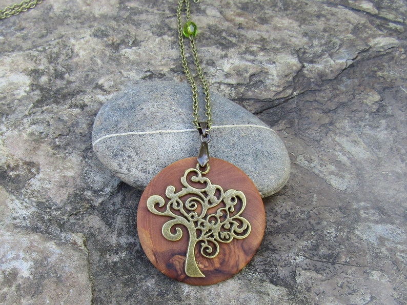 Necklace olive wood Tree of Life green bronze chain wooden jewelry alentejoazul amulet talisman olive tree pendant vegan portugal image 2