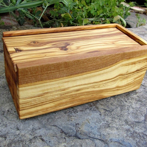 Stash Box Olive Wood Case Rectangular, Wooden Rectangular Box With Lid